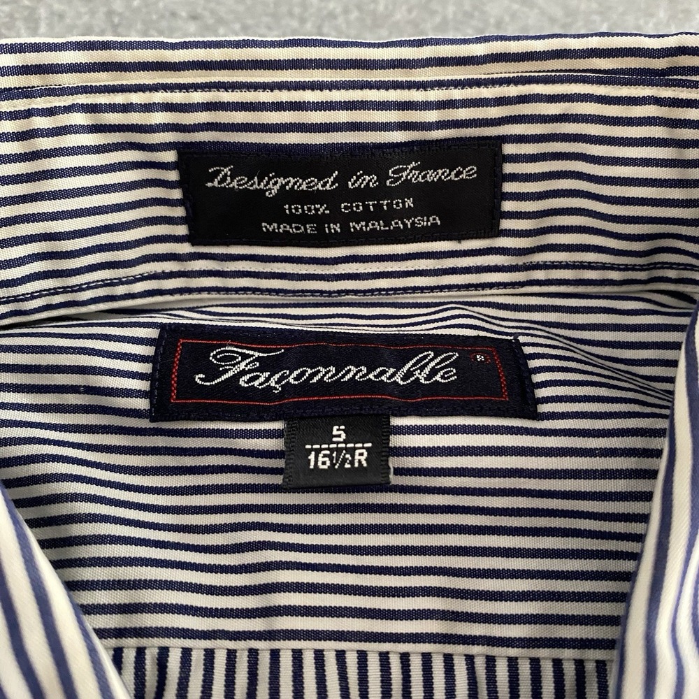 Faconnable Shirt 5 16.5R Navy Stripe Button Up 100% Cotton Long Sleeve France‎ - Picture 3 of 16